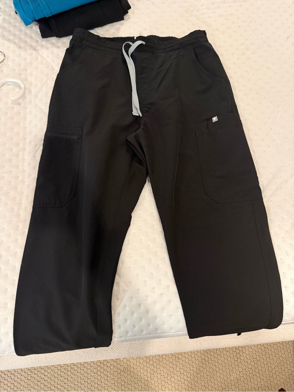 Figs Black Straight-Leg Scrub Pants with Light Gray Drawstring